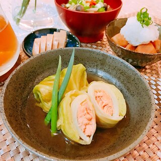 糖質制限☆鮭の和風ロールキャベツ